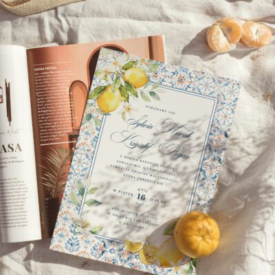 Niebieskie zaproszenie ślubne La dolce Vita